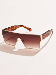 1pc Women's Large Frame Metal Rimless Square Fashionable Glasses For Daily Wear
