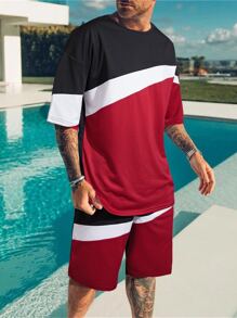 Manfinity Homme Nam Khối màu Thả vai Áo thun Oversize & Quần short - Nhiều màu - Xem 1