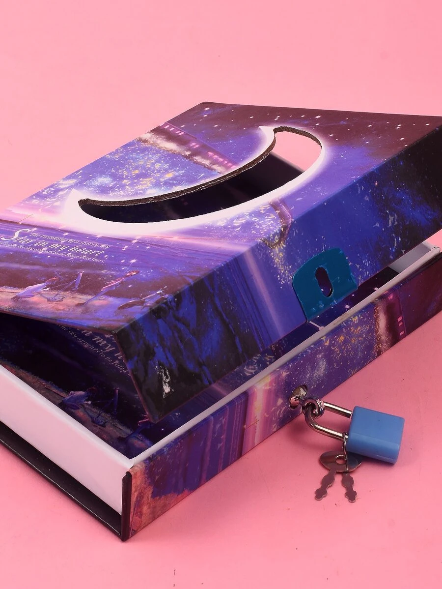 1入組鏤空月亮設計鎖筆記本 - 彩色 - 查看 1