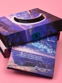 1入組鏤空月亮設計鎖筆記本 - 彩色 - 查看 3