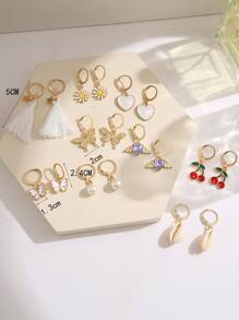 9 pares Pendientes largos con mariposa & con cereza - Multicolor - Ver 3