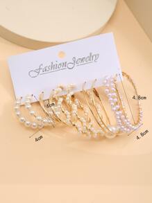 5pairs Faux Pearl Decor Hoop Earrings - Yellow Gold - View 3