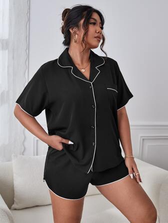 Plus Contrast Piping Patched Pocket PJ Set