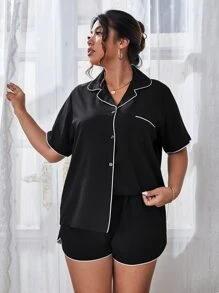 Plus Contrast Piping Patched Pocket PJ Set - Black - View 4