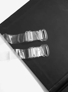 Plus Floral Lace Underwire Bra With 1pair Transparent Strap - Black and White - View 3