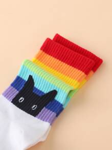 彩虹條紋印花中筒襪 - 彩色 - 查看 3