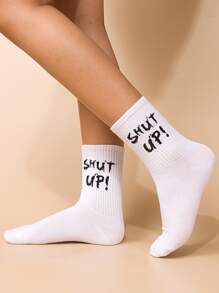 Letter Graphic Crew Socks - White - View 2