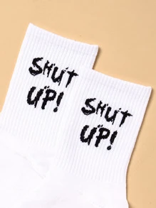 Letter Graphic Crew Socks - White - View 3
