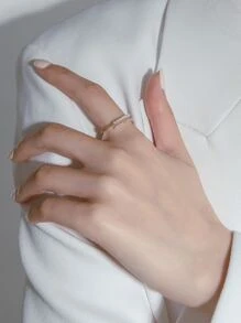 水鑽和人造珍珠裝飾開口戒指 - 彩色 - 查看 1