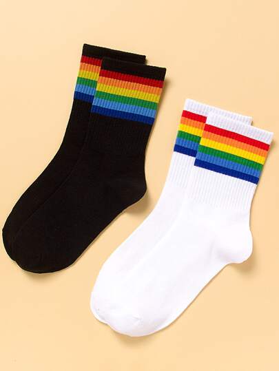2 paires Chaussettes à rayures arc-en-ciel
