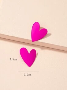 愛心設計耳釘 - 玫紅色 - 查看 5