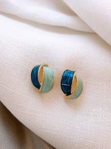 雙色幾何耳墜 - 彩色 - 查看 2