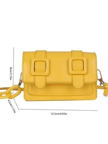 Mini Buckle Decor Flap Square Bag - Yellow - View 3