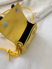 Mini Buckle Decor Flap Square Bag - Yellow - View 8