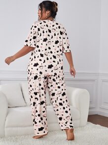 Plus Cow & Letter Graphic PJ Set - Baby Pink - View 2