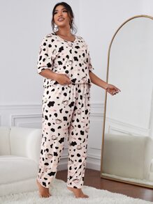 Plus Cow & Letter Graphic PJ Set - Baby Pink - View 5