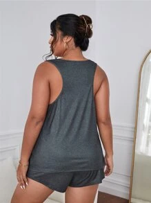 Plus LGBT Slogan & Brush Print PJ Set - Dark Grey - View 2