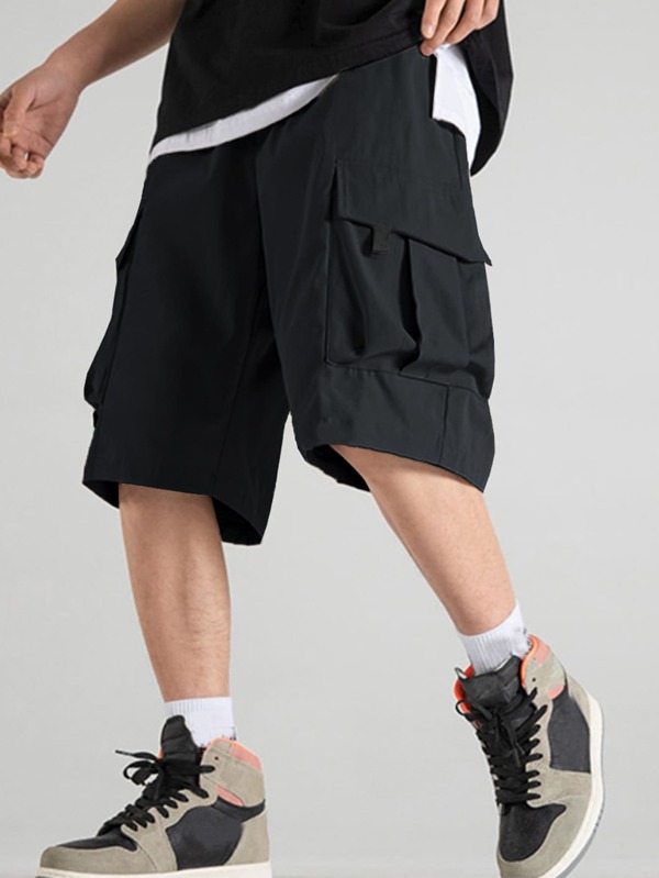 Manfinity Hypemode Men Flap Pocket Drawstring Waist Oversize Cargo Shorts, Back To School
