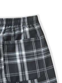 Manfinity Hypemode Hombres Pantalones de cintura con cordón de cuadros - Blanco y Negro - Ver 7