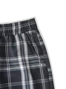 Manfinity Hypemode Hombres Pantalones de cintura con cordón de cuadros - Blanco y Negro - Ver 8