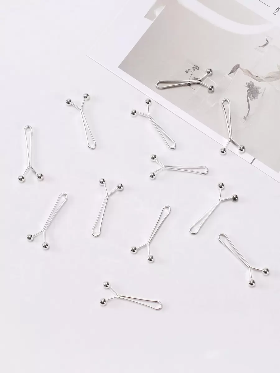 12pcs Ball Decor Scarf Clip, Versatile, And Stylish, Fixed Pins Scarf Hijab Clips Brooch - Silver - View 1