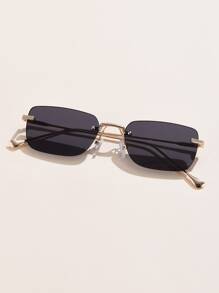 1 par de gafas de mujer con marco metálico sin montura, cuadradas, pequeñas, con remaches, de estilo retro, casual y elegante, adecuadas para uso diario, accesorios de playa, gafas de mujer, vacaciones de verano, al aire libre, viajes - Gris Oscuro - Ver 2