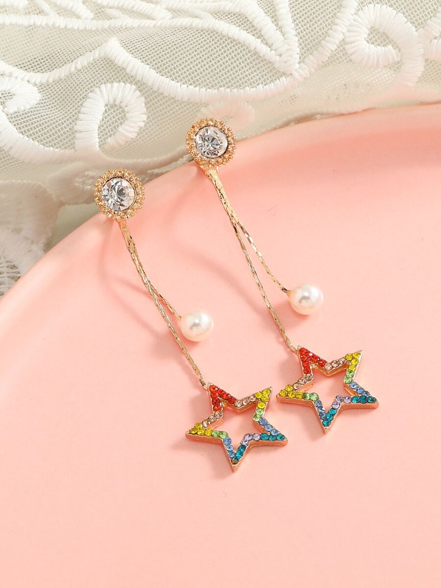 1 Pair Bohemian Rainbow Star Pearl Pendant Earrings