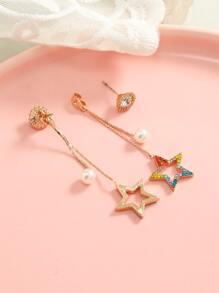 1 Pair Bohemian Rainbow Star Pearl Pendant Earrings