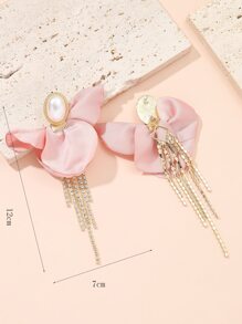 1 Par de pendientes con borlas de perlas y rhinestones con diseño floral para niñas, adecuado para uso diario - Rosa - Ver 4