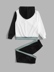 SHEIN Boys Colour Block Hoodie & Joggers - Multicolor - View 2