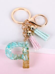 Letter & Tassel Charm Keychain - Multicolor - View 2