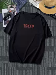 Manfinity Hombres Camiseta con estampado de letra - Negro - Ver 2