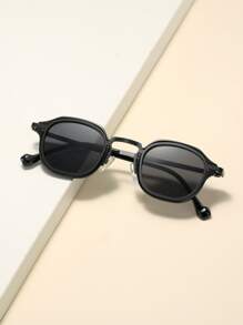 1入組男士時尚金屬幾何裝飾眼鏡 - 黑色 - 查看 1