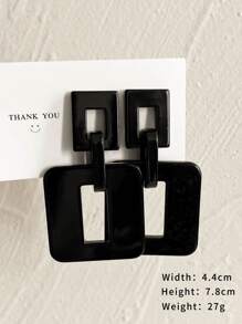 方形裝飾耳環 - 黑色 - 查看 3