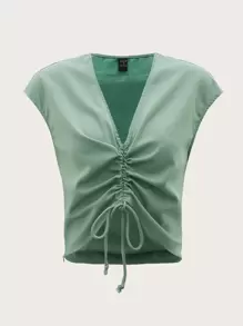 Jessica Rose Top De Tanque Con Cordón Fruncido Con Bordado De Letras - verde menta - Ver 1