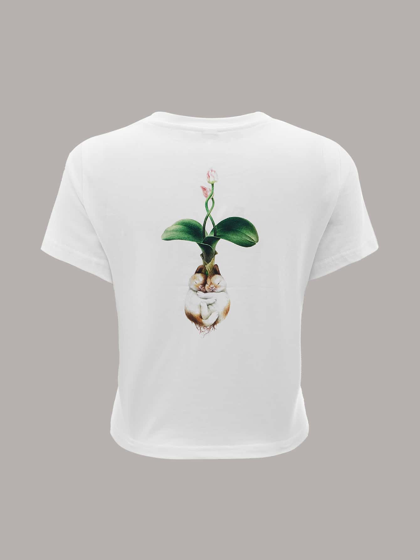 Oxana Fomina Floral & Rabbit Print Crop Tee - White - View 1