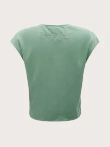 Jessica Rose Top De Tanque Con Cordón Fruncido Con Bordado De Letras - verde menta - Ver 2