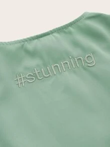 Jessica Rose Top De Tanque Con Cordón Fruncido Con Bordado De Letras - verde menta - Ver 3