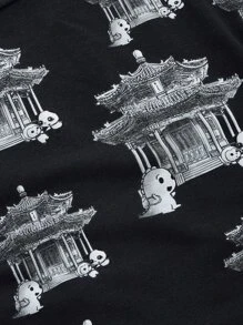 Dino & Panda Art Allover Cartoon Graphic Top And Pants PJ Set - Multicolor - View 4