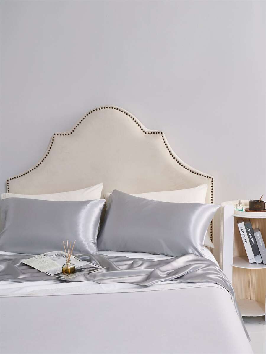 2入組彩色純色枕套，超柔軟滑順的聚酯纖維信封式枕套，適用於所有季節 - 淺灰色 - 查看 1