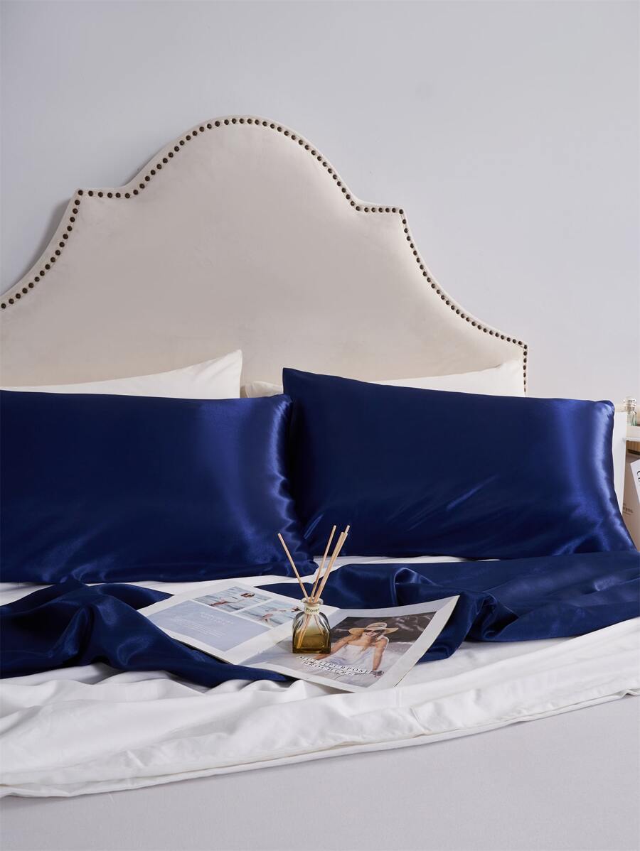 2入組純色枕套，超柔軟聚酯纖維舒適信封式枕套，適合所有季節 - 寶藍色 - 查看 1