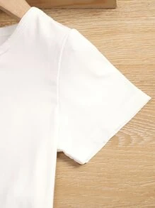 SHEIN Cô Gái Trẻ Đồ họa Hình Áo thun & Túi có nắp Nơ mặt trước Quần cà rốt - Nhiều màu - Xem 3