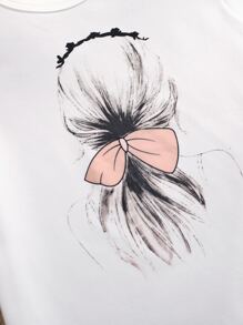 SHEIN Cô Gái Trẻ Đồ họa Hình Áo thun & Túi có nắp Nơ mặt trước Quần cà rốt - Nhiều màu - Xem 5