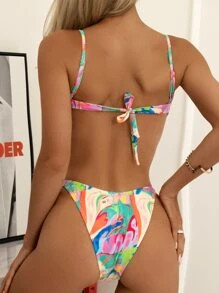 Graffiti Underwire Bikini For Summer Beach - Multicolor - View 2