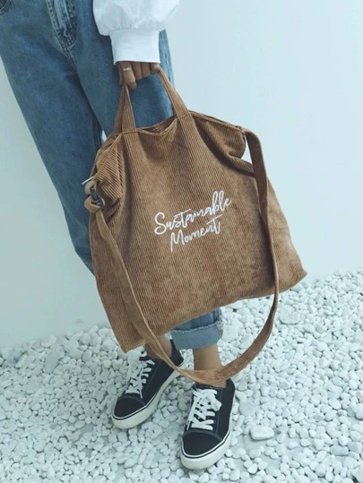 Bolso de tote de pana de gran capacidad y sencillo, bolso de hombro casual y de moda con cremallera y correa ajustable para mujeres, bolsos de tote de pana vintage, bolsas de compras reutilizables para vacaciones y playa, bolsas escolares para estudiantes, de gran capacidad, portátil, adecuado para adolescentes, mujeres y estudiantes universitarios, perfecto para volver a la escuela, el primer día de clases, la escuela secundaria, las compras, las vacaciones