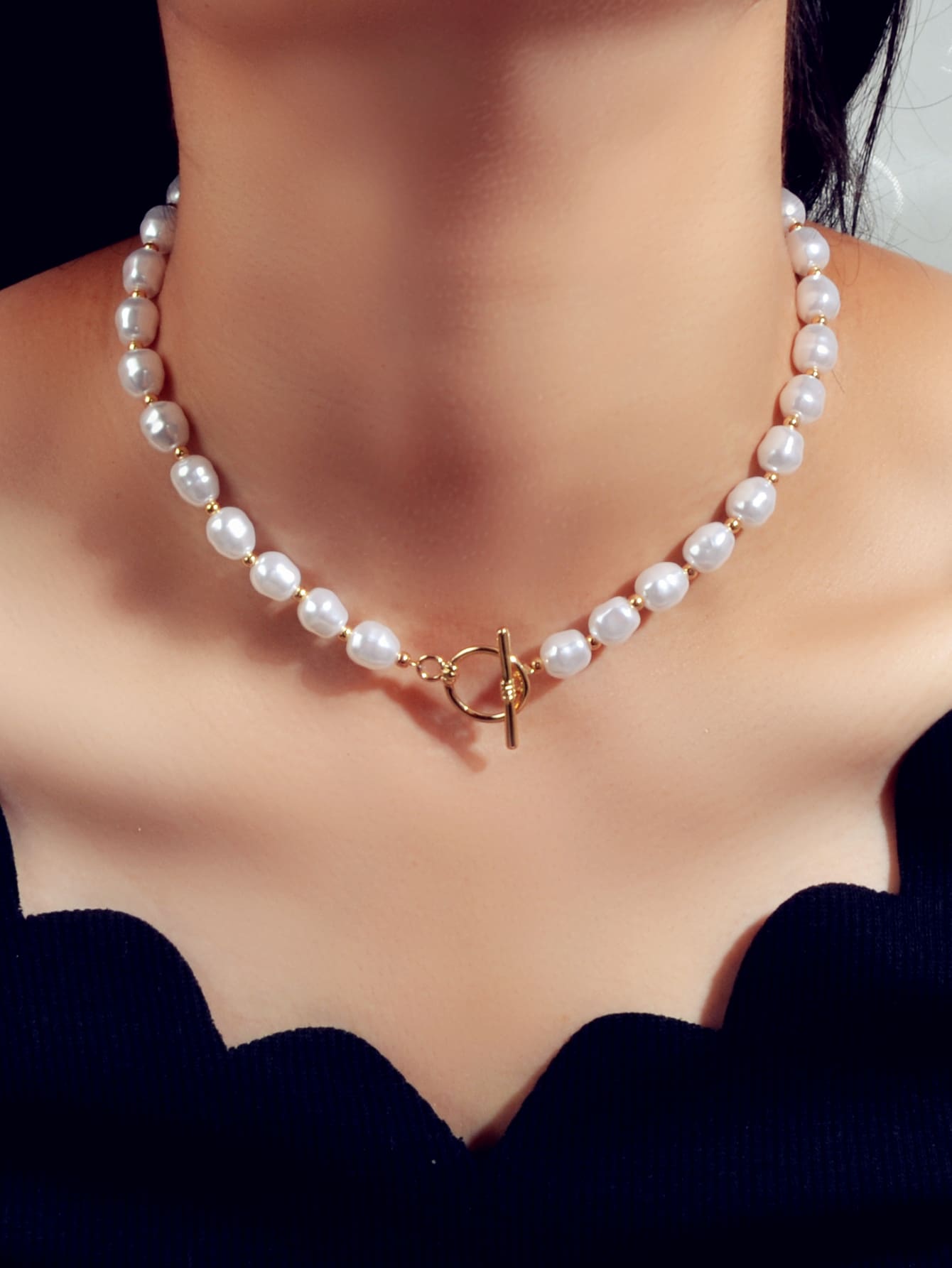 Faux Pearl Beaded Necklace - White - View 1