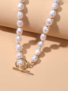 Faux Pearl Beaded Necklace - White - View 2