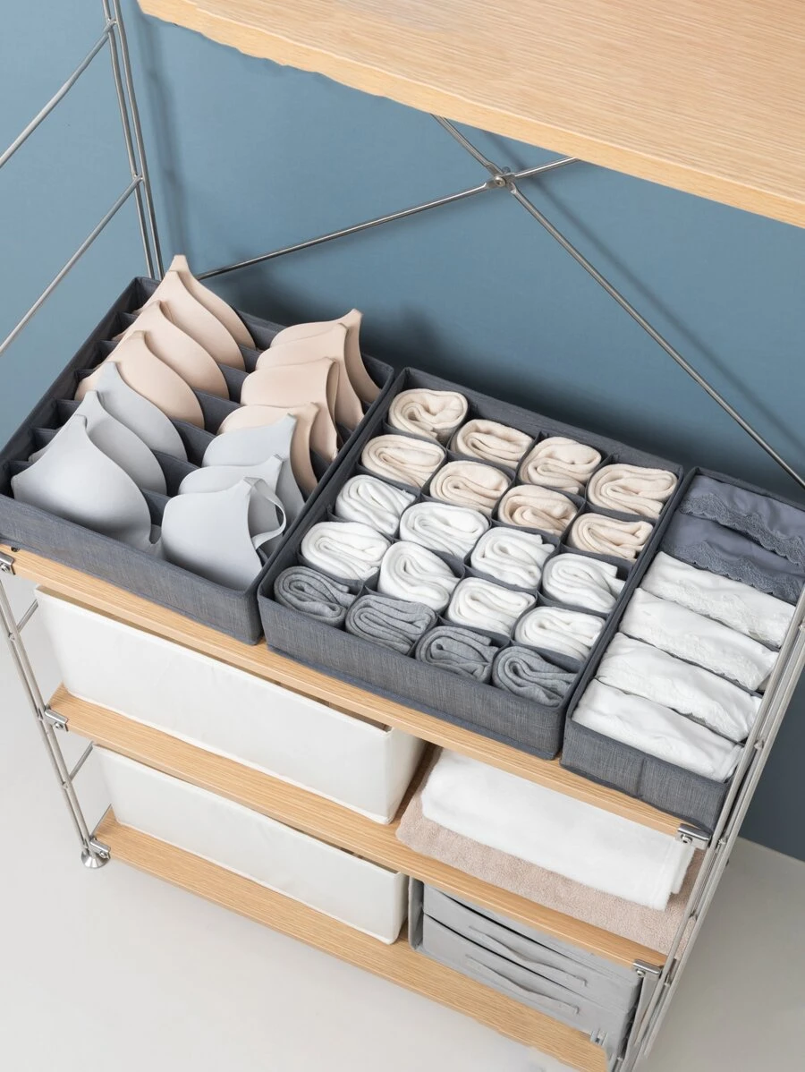 1pc, Fine Striped Fabric Grey Inner Clothes Storage Box, Wardrobe Storage Box, Underwear Storage Underwear Storage Sock Storage Box, Wardrobe Storage Box, Sock Underwear Bra Storage Box, Three Different Types Of Different Sizes Of Storage Boxes Storage Boxes Bedroom, Organizer, Home Storage, White T Shirt Women, Black Pants Women, Ladies Winter Clothes, Dress, - Сірий - Переглянути 1