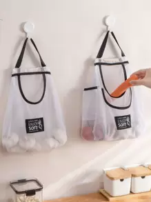 1入組標語貼布裝飾懸掛網紗食物儲存袋