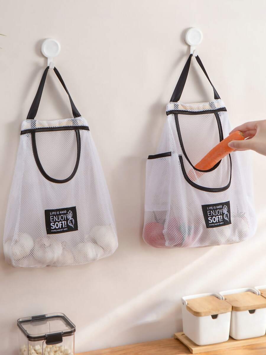 1入組標語貼布裝飾懸掛網紗食物儲存袋